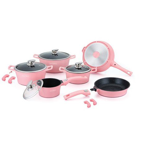 Royalty Line 14-Piece Marble Coating Cookware Set Pink