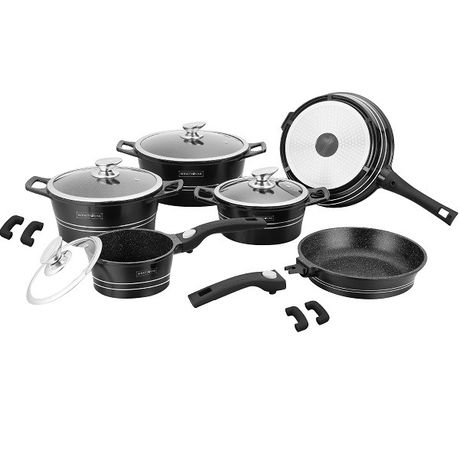 Royalty Line 14-piece Marble Coating Cookware Set - Black