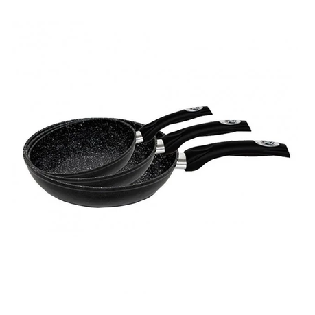 Haus Lux 3 Piece Marble Coating Fry Pan Set - Black