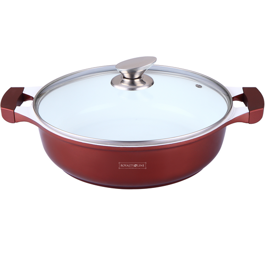 Royalty Line 26cm Ceramic Coating Shallow Pot - Burgundy