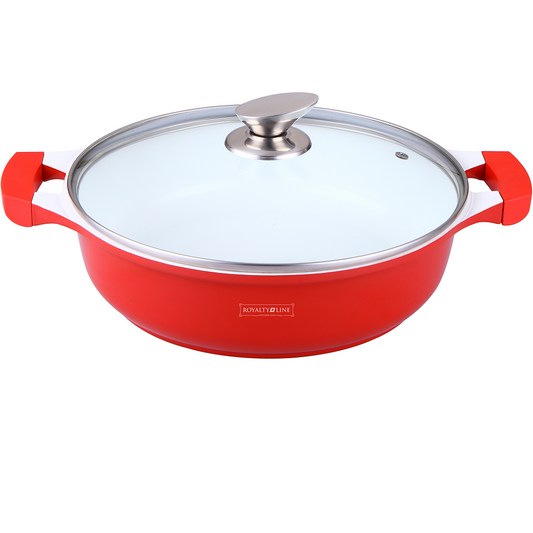 Royalty Line 30cm Ceramic Coating Shallow Pot - Red