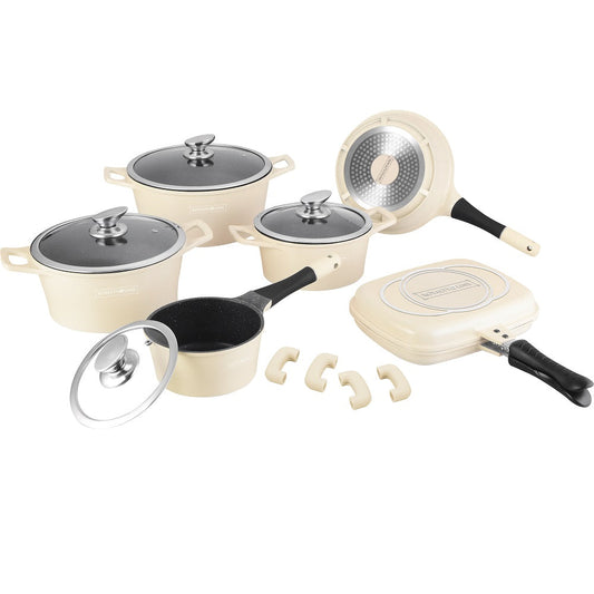 Royalty Line 15-piece Marble Coating Cookware Set - Cream