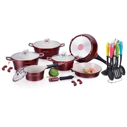 Royalty Line 21-piece Ceramic Coating Cookware Set - Burgundy