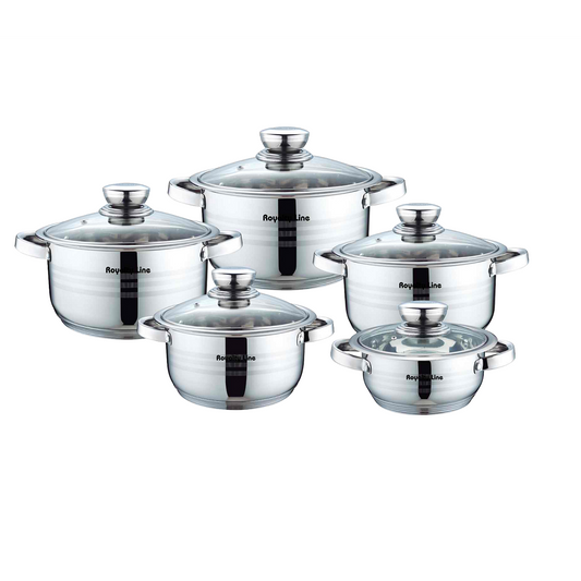 Royalty Line 10 Piece Stainless Steel Cookware Set with Glass Lids
