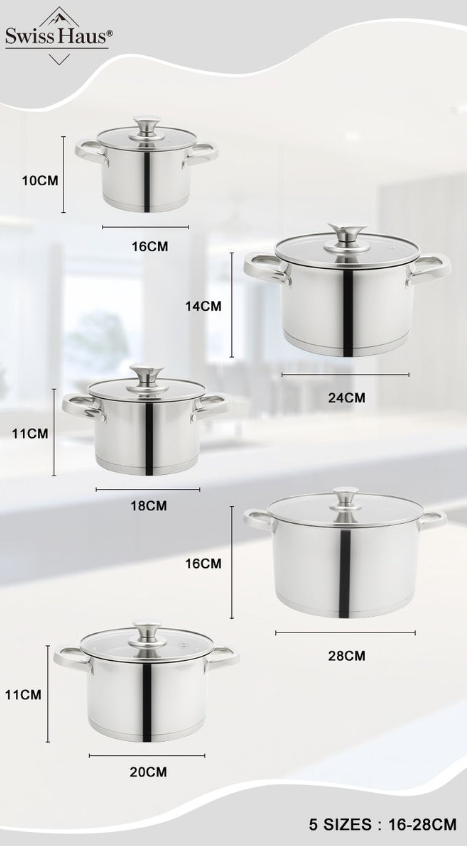 Swiss Haus 10-Piece Stainless Steel Cookware Set