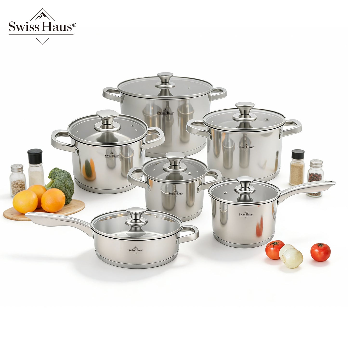 Swiss Haus 12-Piece Stainless Steel Cookware Set