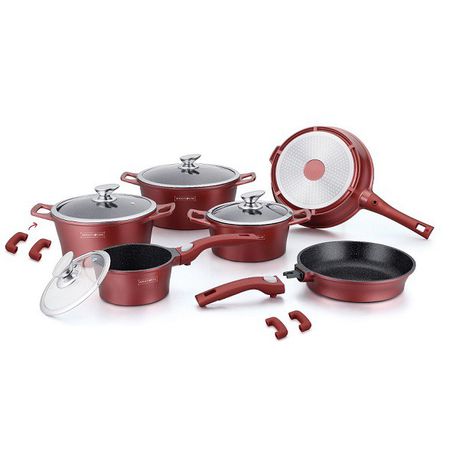 Royalty Line 14-piece Marble Coating Cookware Set - Black & Red