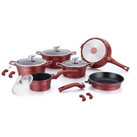 Royalty Line 14-Piece Marble Coating Cookware Set - Burgundy