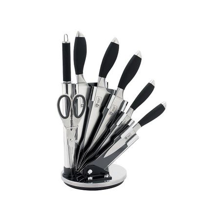 Royalty Line 7-Piece Stainless Steel Knife Set With Rotating Stand - Black