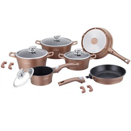 Royalty Line 14-Piece Marble Coating Cookware Set With Detachable Handle - Copper