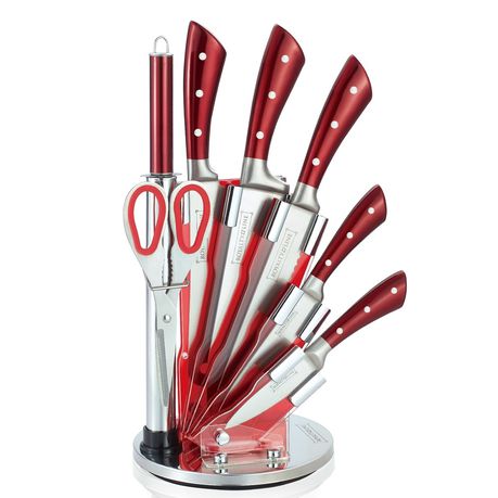 Royalty Line 8-Piece Stainless Steel Knife Set with Stand - RL-KSS810 Burgundy