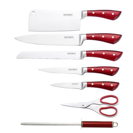 Royalty Line 8-Piece Stainless Steel Knife Set with Stand - RL-KSS810 Burgundy