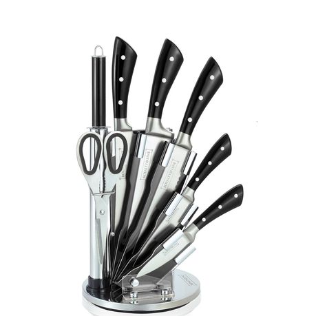Royalty Line 8-Piece Stainless Steel Knife Set with Stand - RL-KSS811 Black & Silver