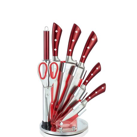 Royalty Line 8-Piece Stainless Steel Knife Set and Stand - Burgundy