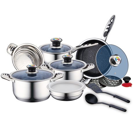 Royalty Line 16-Piece Stainless Steel Cookware Set with Glass Lids