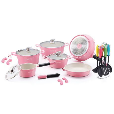 Royalty Line 21-Piece Ceramic Coating Cookware Set - Pink