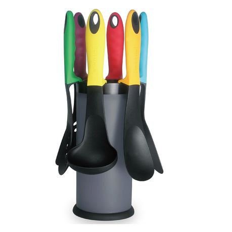 Royalty Line 7-Piece Kitchen Utensil Set with Rotating Stand - Grey