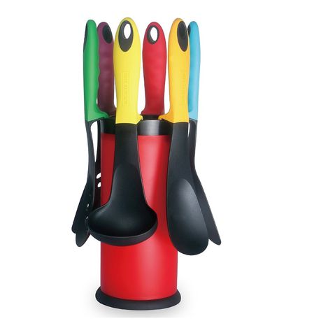 Royalty Line 7-Piece Kitchen Utensil Set with Rotating Stand - Red