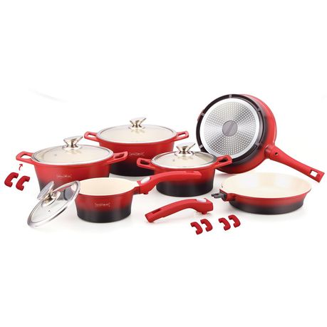 Royalty Line 16 Piece Ceramic Coating Cookware Set - Red & Black
