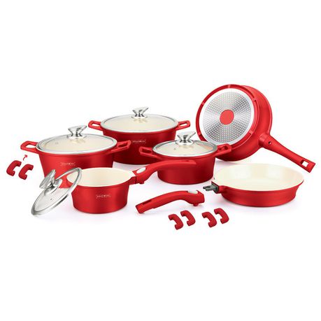 Royalty Line 16 Piece Ceramic Coating Cookware Set - Red