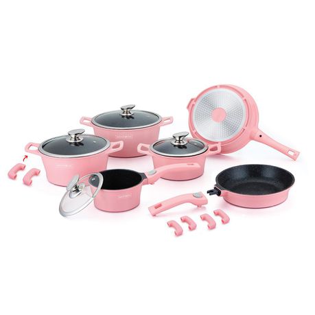 Royalty Line 16 Piece Marble Coating Cookware Set - Pink