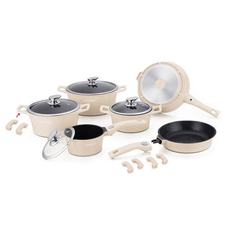 Royalty Line 16 Piece Marble Coating Cookware Set - Cream