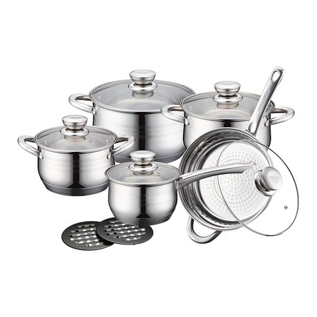 Royalty Line 12 Piece Stainless Steel Cookware Set with Glass Lids