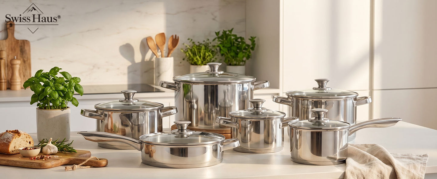 Swiss Haus 12-Piece Stainless Steel Cookware Set