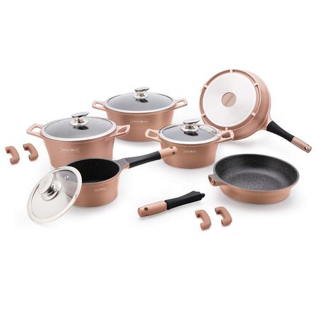 Royalty Line 14-piece Marble Coating Cookware Set - Copper