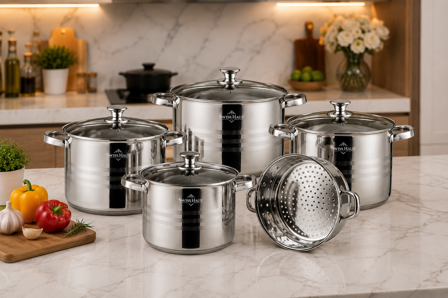 Swiss Haus 9-Piece Stainless Steel Cookware Set