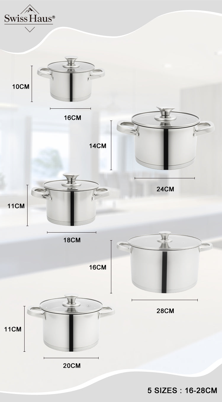Swiss Haus 10-Piece Stainless Steel Cookware Set