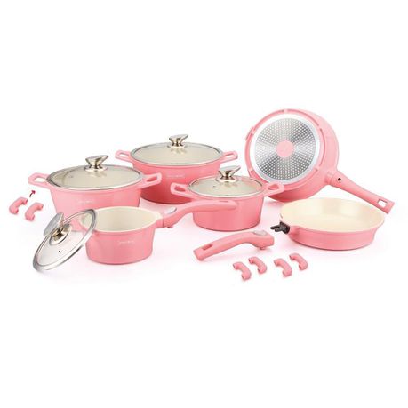 Royalty Line 16 Piece Marble Coating Cookware Set - Pink