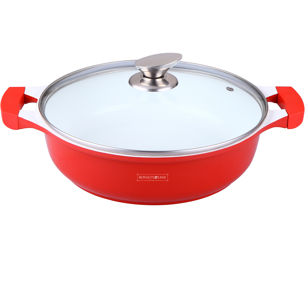 Royalty Line 32cm Ceramic Coating Shallow Pot - Red