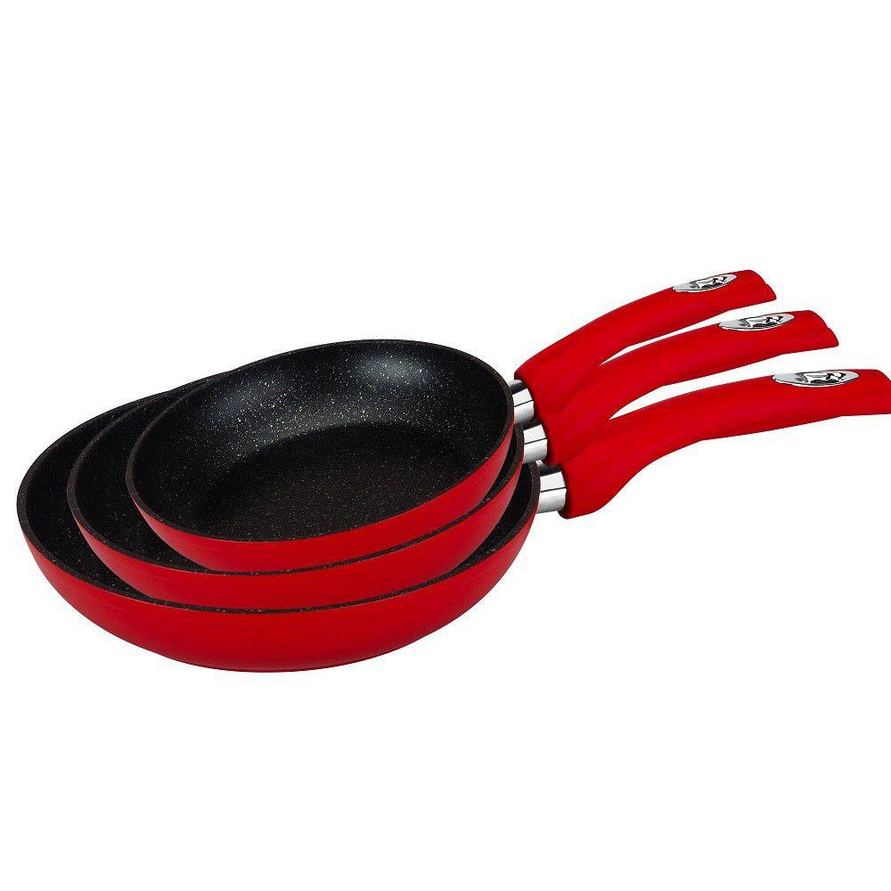 Royalty Line 3-Piece Marble Coating Fry Pan Set - Red