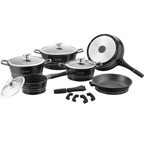 Royalty Line 14-piece Marble Coating Cookware Set - Black