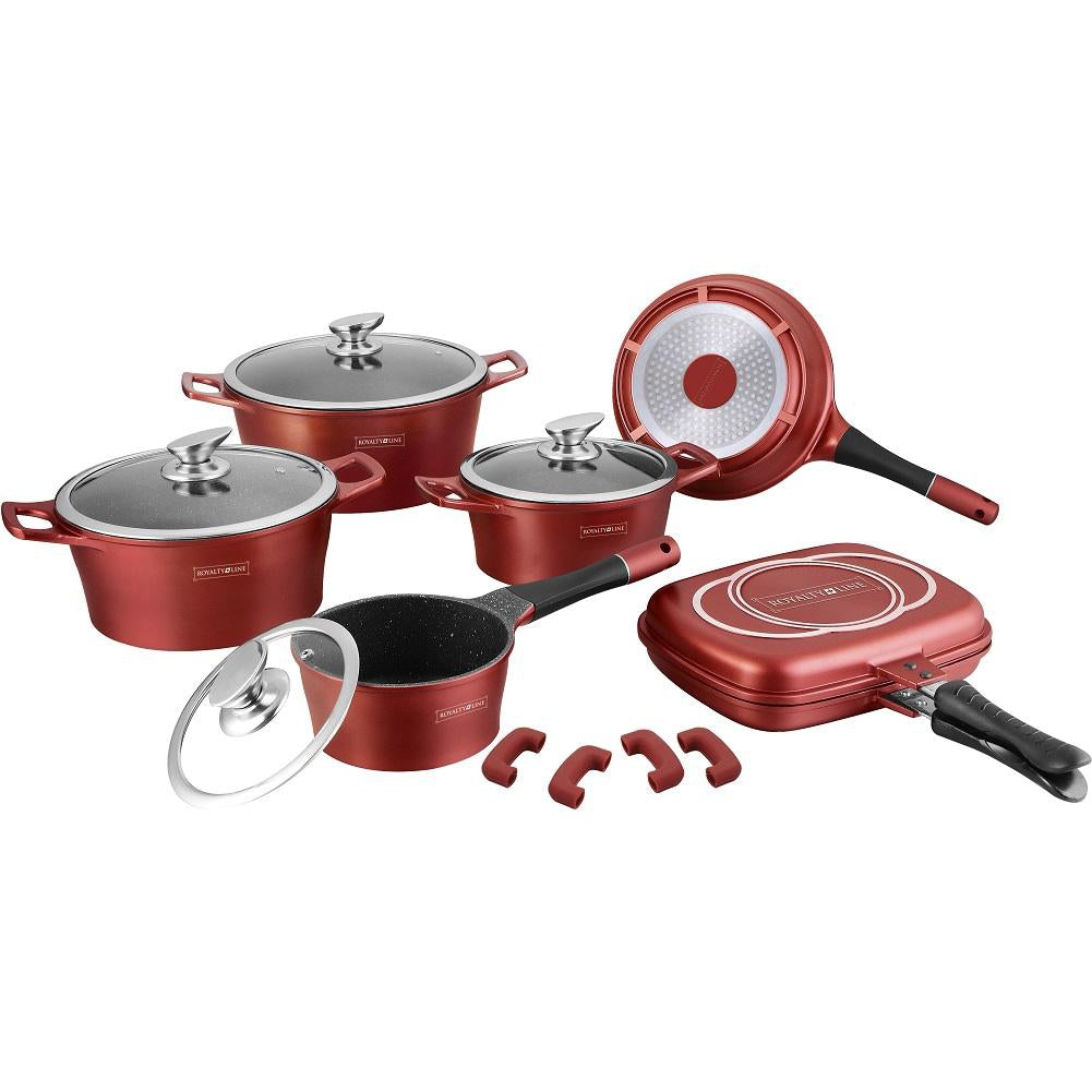 Royalty Line 15-piece Marble Coating Cookware Set - Burgundy
