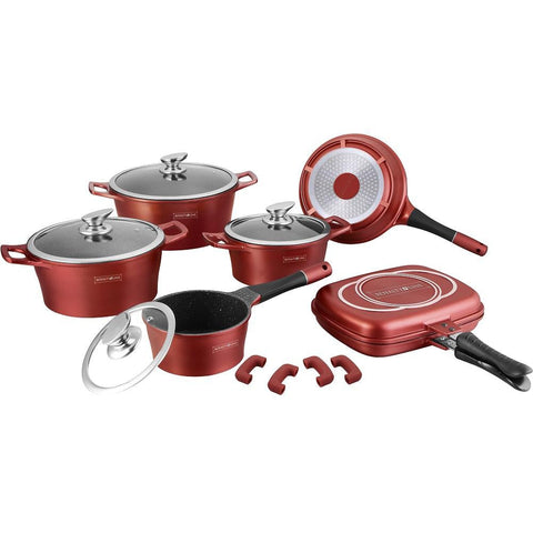 Royalty Line 15-piece Marble Coating Cookware Set - Burgundy