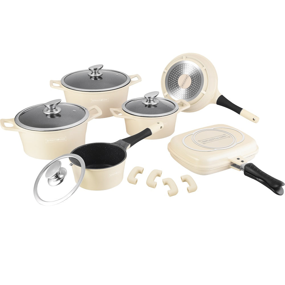 Royalty Line 15-piece Marble Coating Cookware Set - Cream