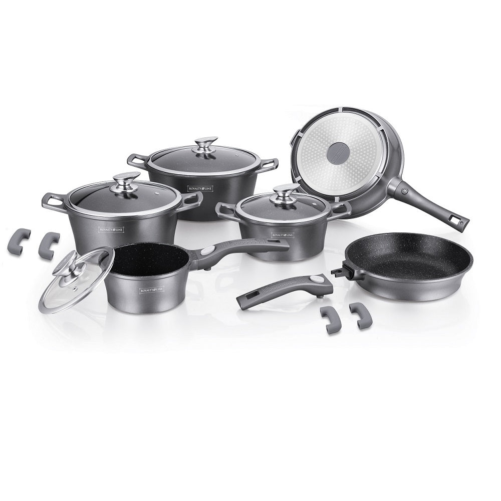 Royalty Line 14-piece Marble Coating Cookware Set - Silver