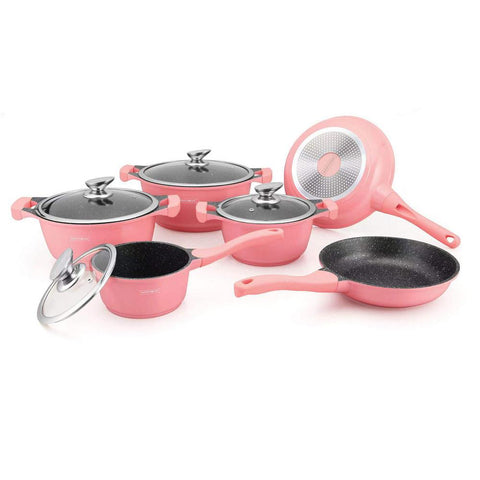 Royalty Line 10 Pieces Die Cast Marble Coating Cookware Set - Pink