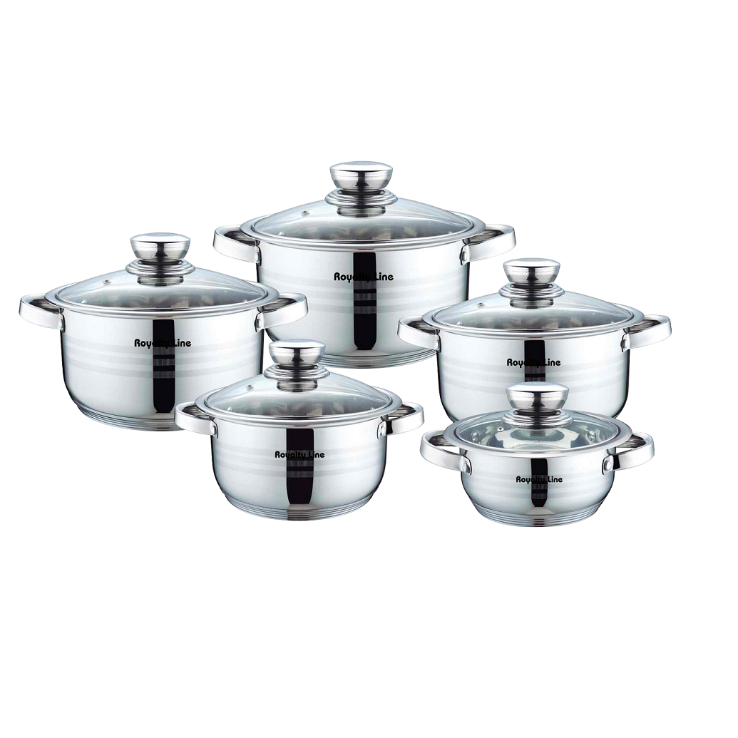 Royalty Line 10 Piece Stainless Steel Cookware Set with Glass Lids
