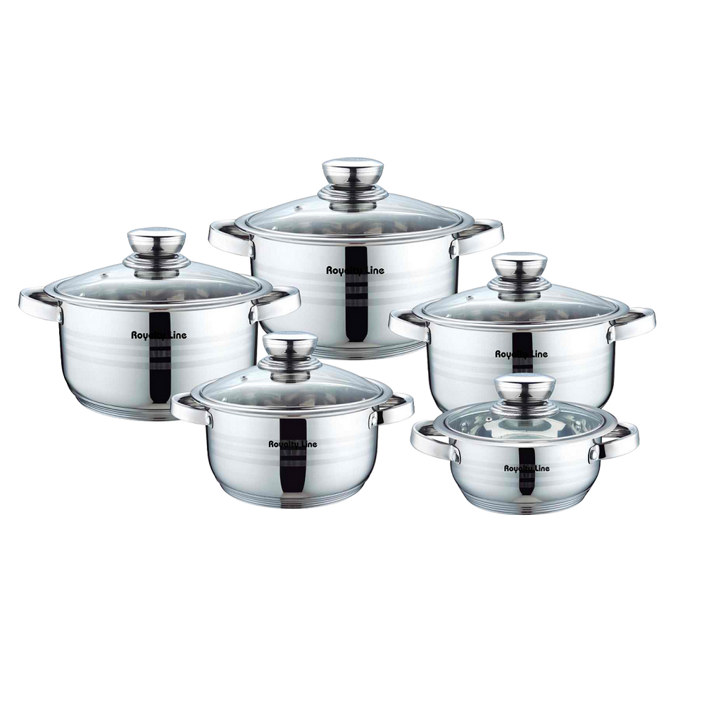 Royalty Line 10 Piece Stainless Steel Cookware Set with Glass Lids