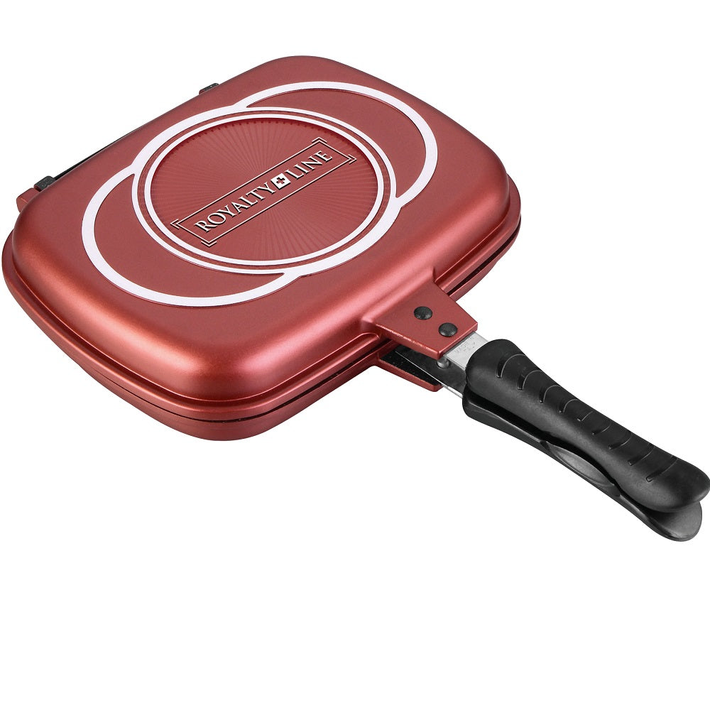Royalty Line 28cm Marble Coating Double Fry And Grill Pan - Burgundy
