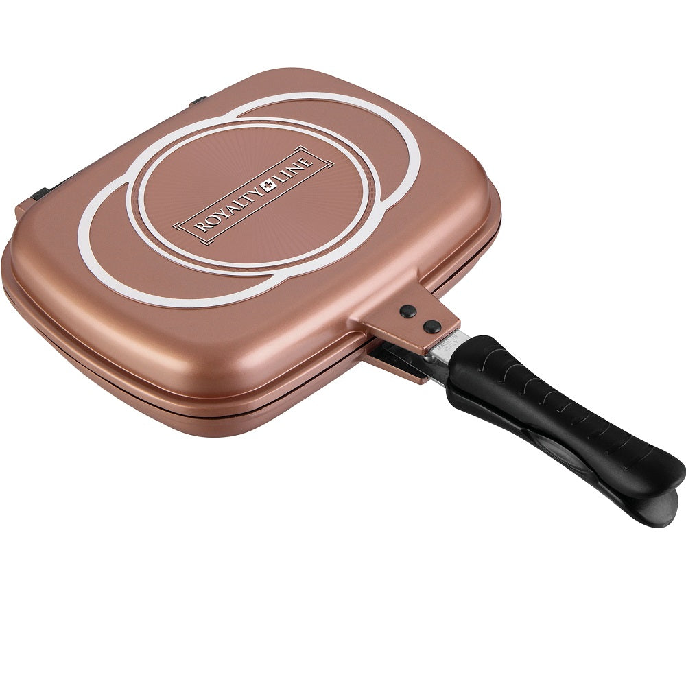 Royalty Line 28cm Marble Coating Double Fry And Grill Pan - Copper