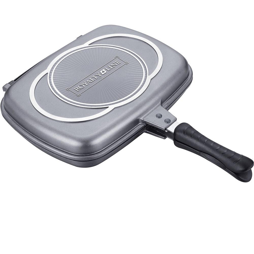 Royalty Line 34cm Marble Coating Double Fry And Grill Pan - Silver
