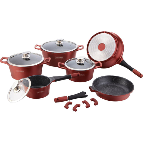 Royalty Line 14-piece Marble Coating Cookware Set - Burgundy