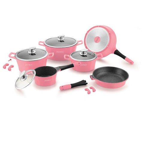 Royalty Line 14-piece Marble Coating Cookware Set - Pink