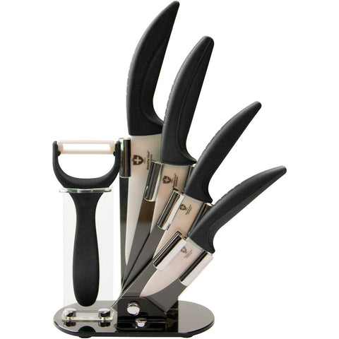 Royalty Line 4-Piece Ceramic Coating Knife Set with Acrylic Stand RL-C4ST Black